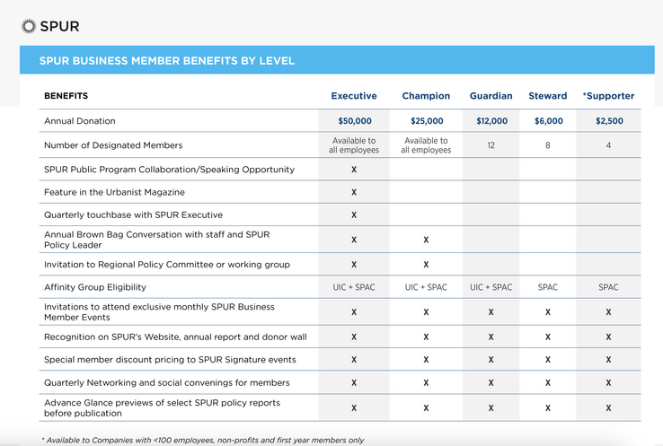 Business member benefits matrix