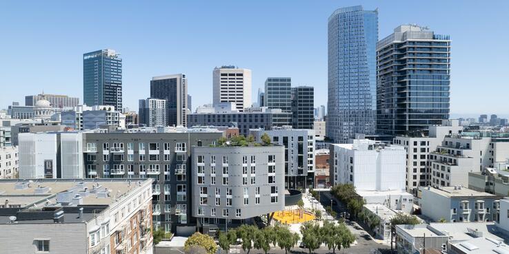 San Francisco residential buildings with office towers in the background