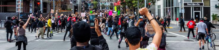 protesters in downtown San Francisco